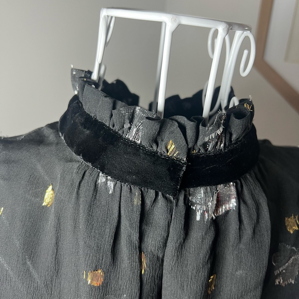 Rebecca Taylor Silk Scattered Tulip Velvet Metallic Top Size 10 Holiday Festive - Picture 4 of 7